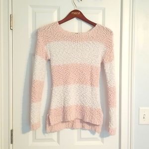 Almost Famous Striped Sweater, Small, White, Pink